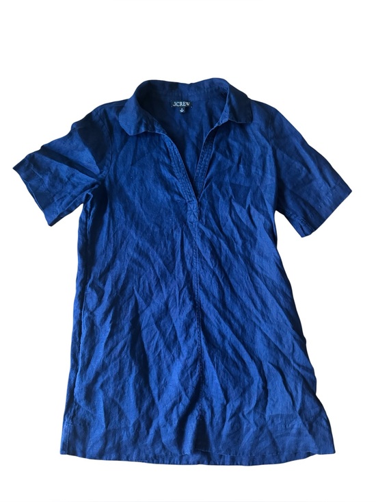 J. Crew Dresses & Skirts - J. Crew Navy Bungalow Popover Dress Linen Pockets Mini Length Blue Medium